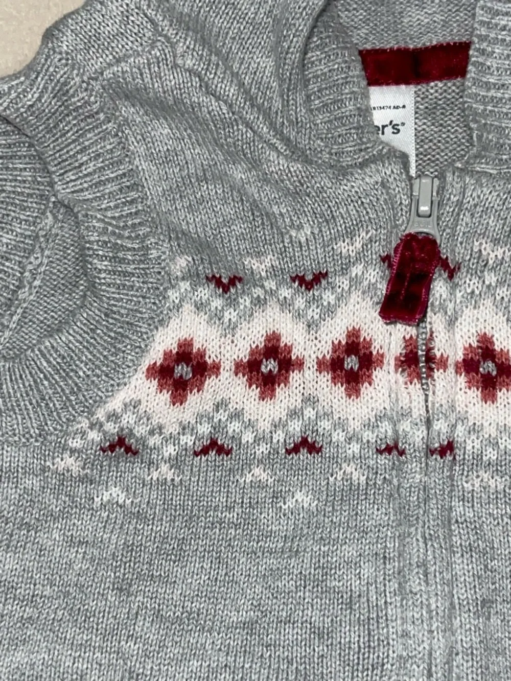 Carter's Gray Hooded Knit Vest with Red‎ & White Fair Isle Detail
